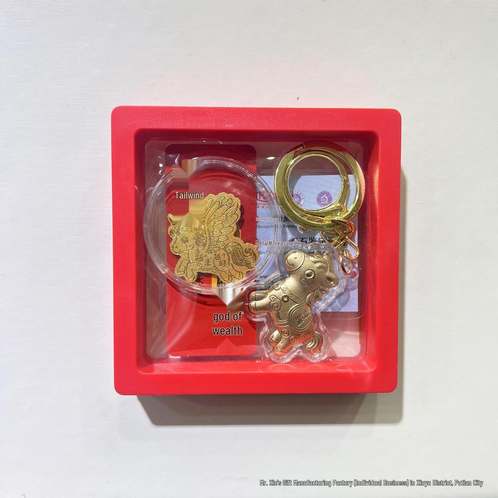 2026 Pure Gold 999 Year of the Horse Zodiac Pendant & Keychain with Little Horse Phone Sticker