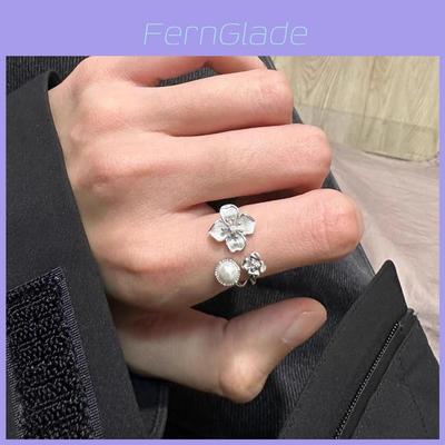 Chinese Style Flower Ring Copper Adjustable Jewelry For Women And Men