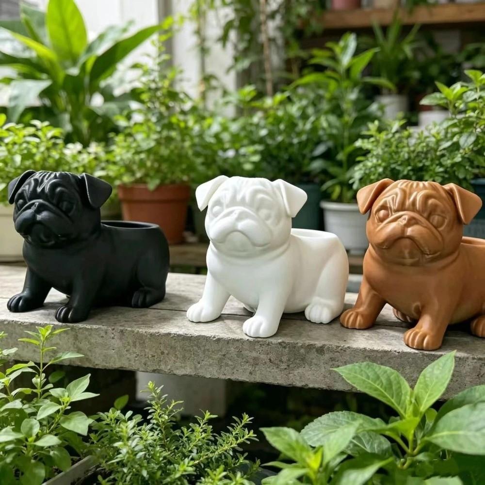 Funny Pug Shaped Planter Pot Plastic Dog Succulent Planter Indoor Outdoor