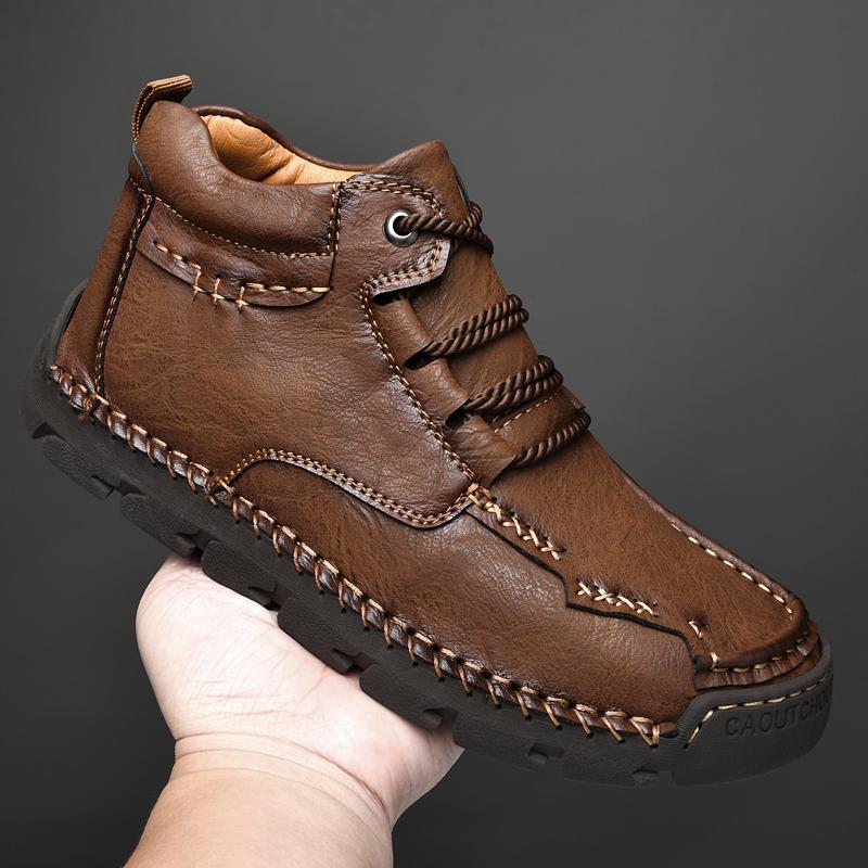 39-48 Men's Medium Top Casual Shoes Outdoor Leather Shoes Large Size Handmade Flat Shoes