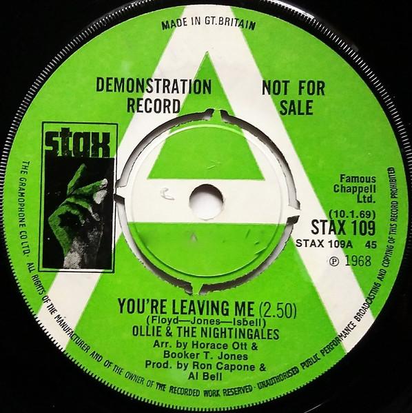 

7inch Record OLLIE THE NIGHTINGALES Youre Leaving Me Showered With L STAX109PROMO Stax 1969 UK SoulFunk Used