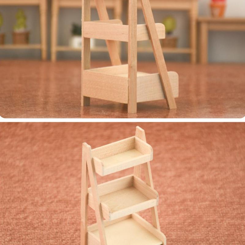 1:12 Scale Dollhouse Wood Shelf Flower Stand Doll House Handmade Furniture Model