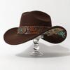 Turquoise Decor Wide Brim Sun Hat Embossed Band Cowgirl Hat Stage Performance Hat  For Women Man