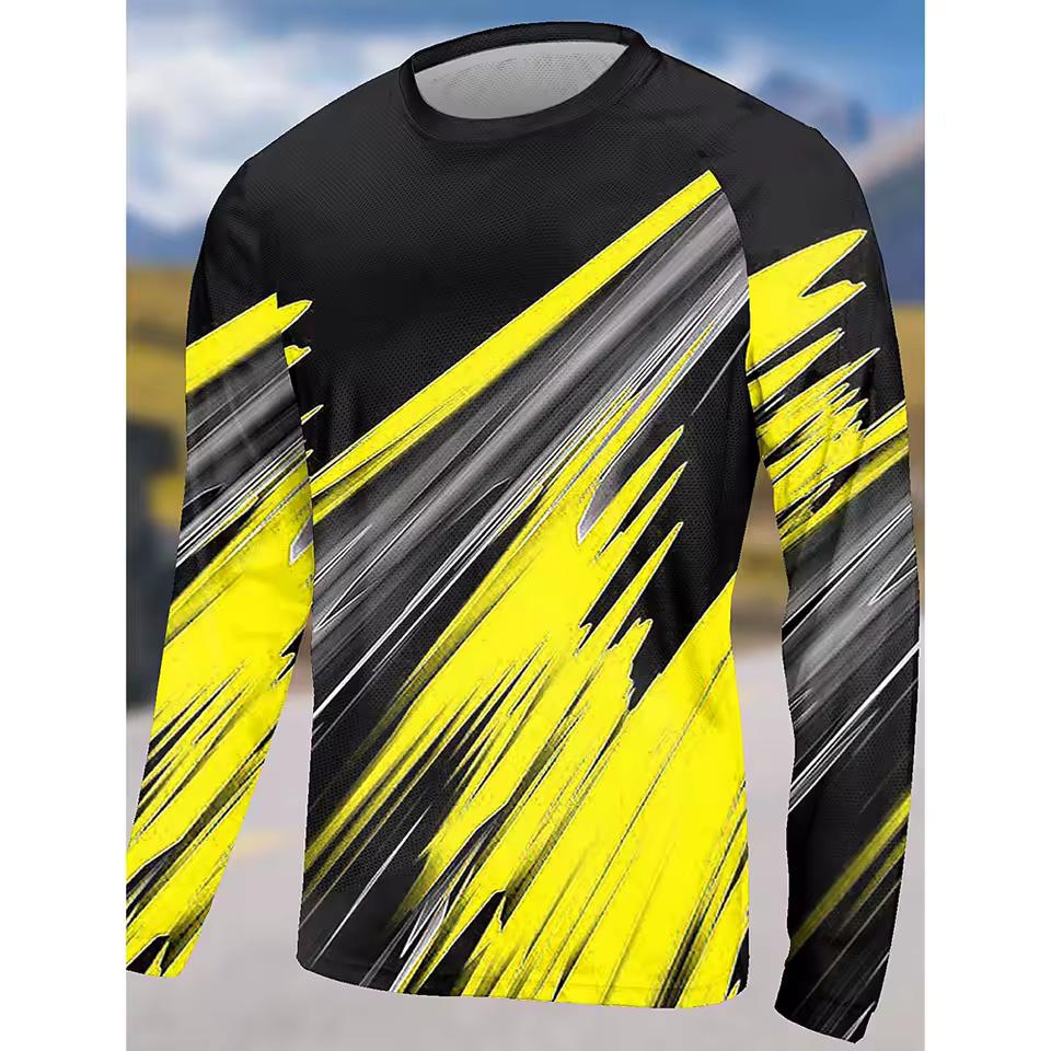 Fashion Men's Shirt Outdoor Sport O Neck Top Vertical Stripe T-Shirts Men's Long Sleeve T Shirts