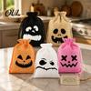 Reusable Halloween Decor 5Pcs Candy Bags with Drawstring, Funny Ghost Pumpkin Print Gift Pouches for Party Favors And Trick or Treat Sacks, Decorative