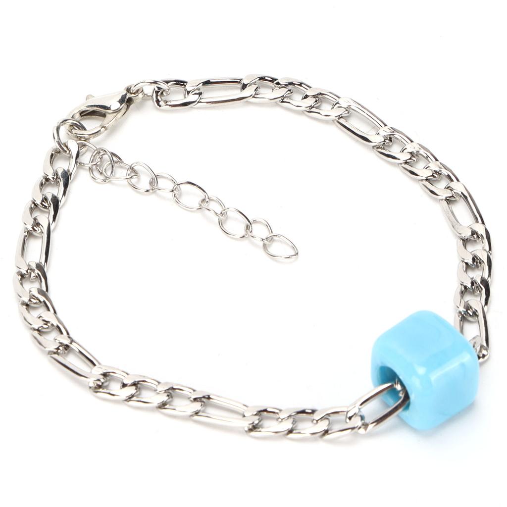 Glass Bead Bracelet Square Big Hole Blue Glass Bead Geometric Bracelet for Decoration GiftGiving(White Gold Bracelet )