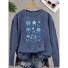 Elegant long-sleeved gift for women Blue multi-category daisy tulip rose fresh floral print pattern vintage round neck T Fresh and stylish,