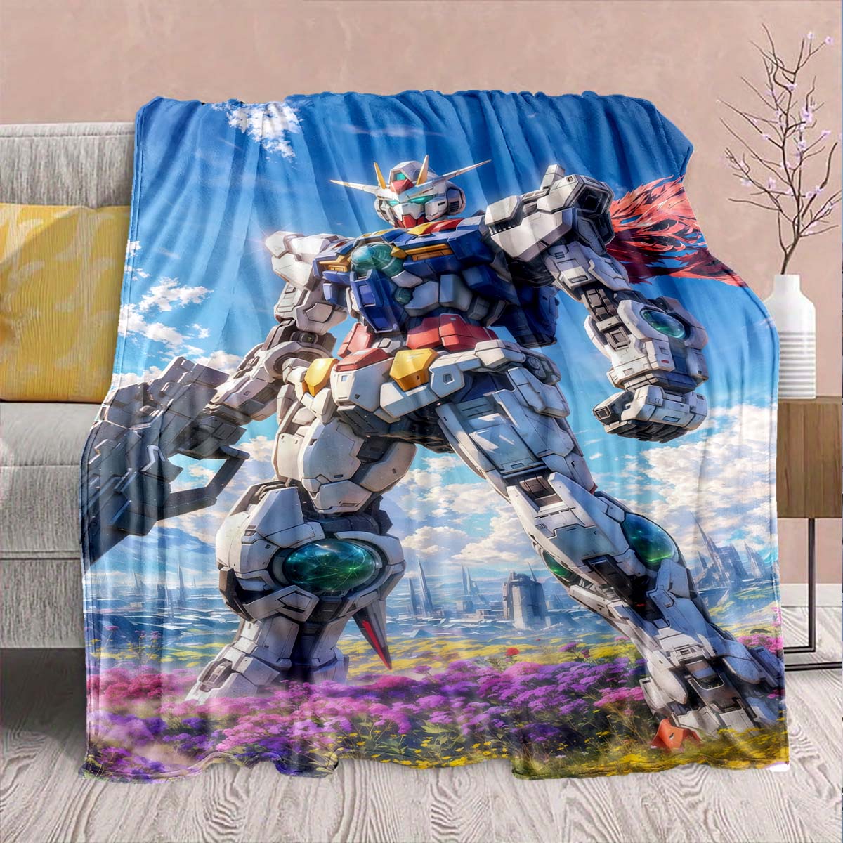 

Gundam Anime Flannel Blanket - Soft Warm Perfect for Sofa, Bedding Camping Travel Office Home Decor -QJY 75x90cm