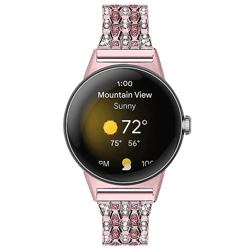 Für Google Pixel Watch 2/Pixel Watch Metall Strassstein Dekor Ersatz-Uhrenarmband Armband Pink