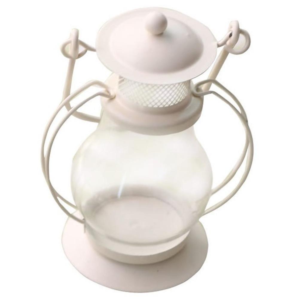 

Portable Metal Candlestick with Handle Windproof Lampshade Camping Candle Light Outdoor білий