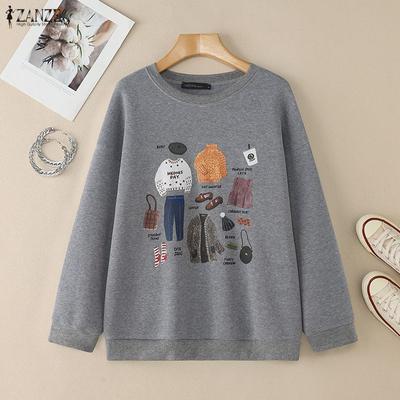Women Casual Round Neck Long Sleeve Autumn Print Pullover Tops
