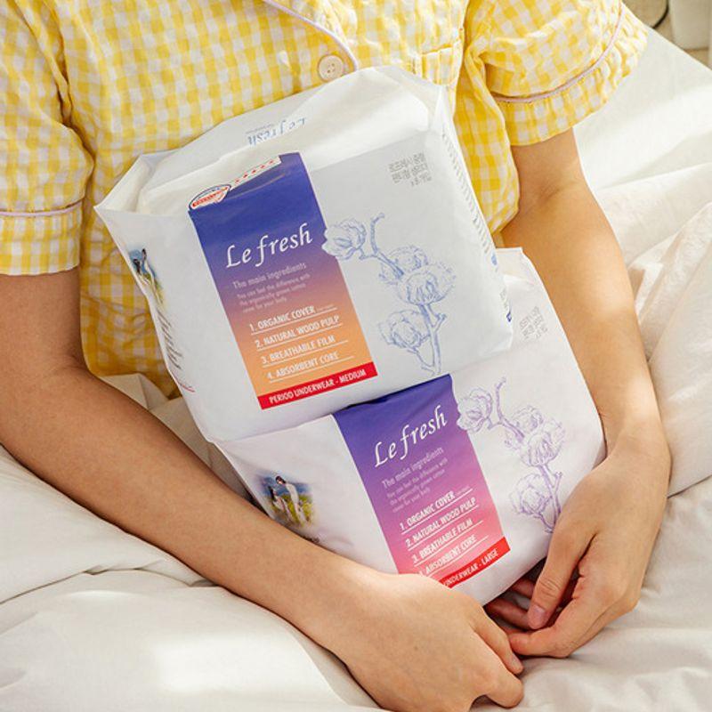 Lefresh Organic 100% Cotton Cover Wearable Overnight 8P x 4 Packs / Slim Fit Panty-Type Sanitary Pad