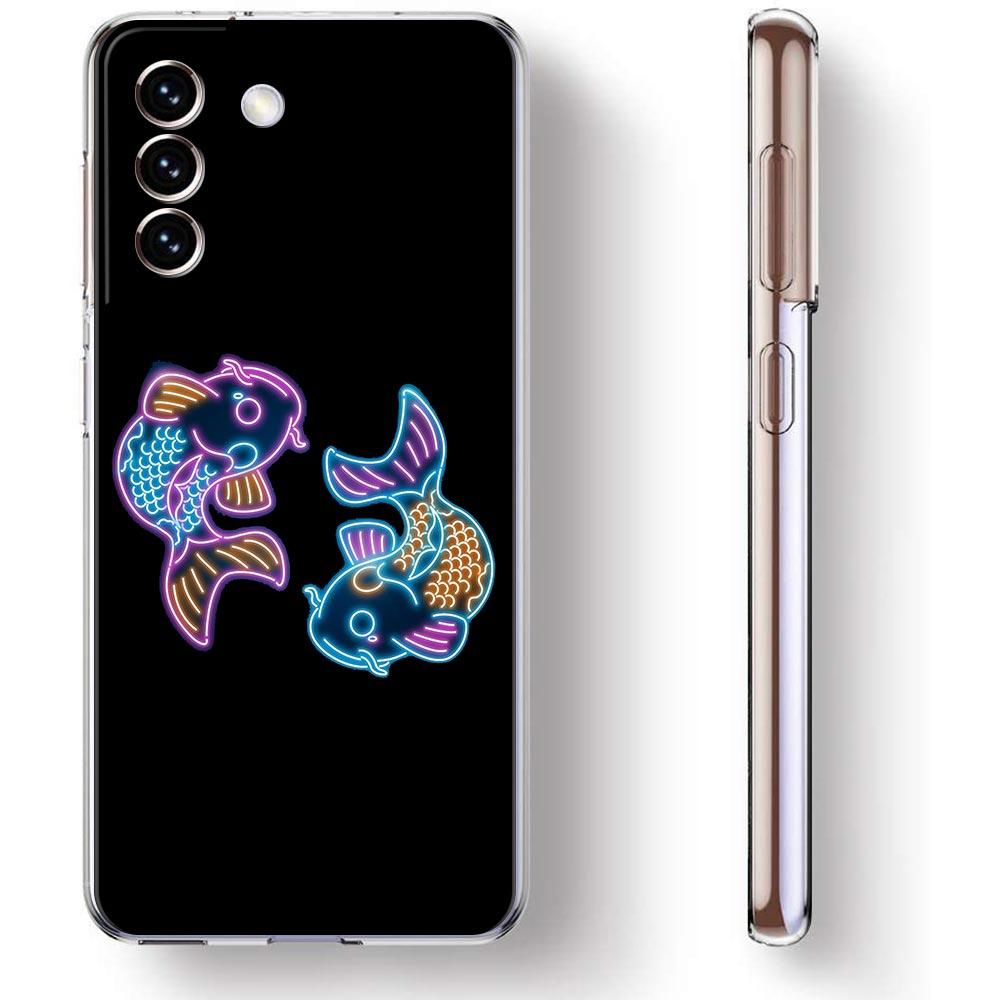 Flamingo Neon Flower Wave Art Phone Case For Samsung Galaxy S22 S21 S20 FE Ultra 5G S10 S10E S9 S8 Plus Note 10 20 Clear Cover