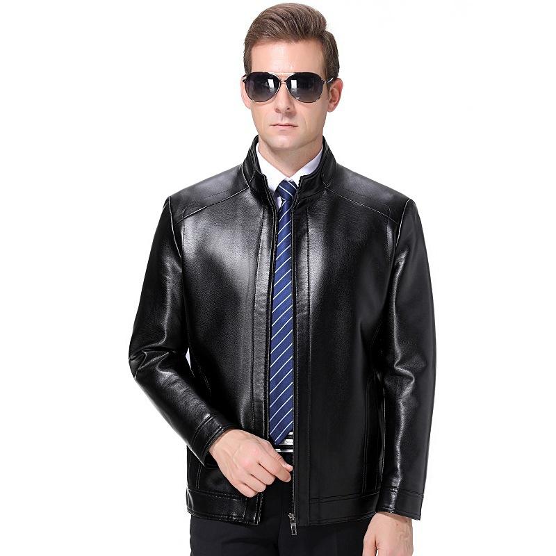 High-end Genuine Leather Jackets for Men, Spring and Autumn, Stand-up Collar, Middle-aged Men's Casual Sheepskin Jackets