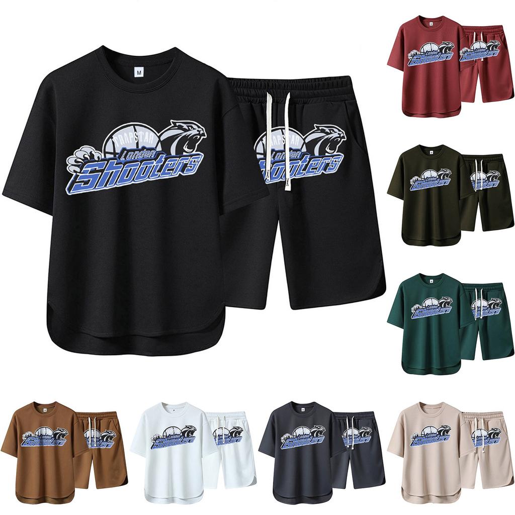 Men's Summer Color Printed Short Sleeve Round Neck T-Shirt Shorts Set