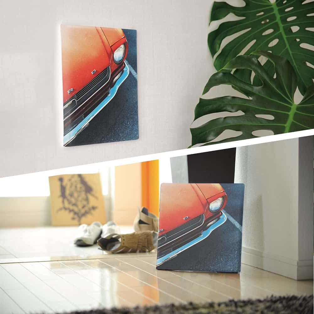 Car and Street Landscape, Orange Fabric Wall Art Panel, 57 x 57 cm, Made in Japan