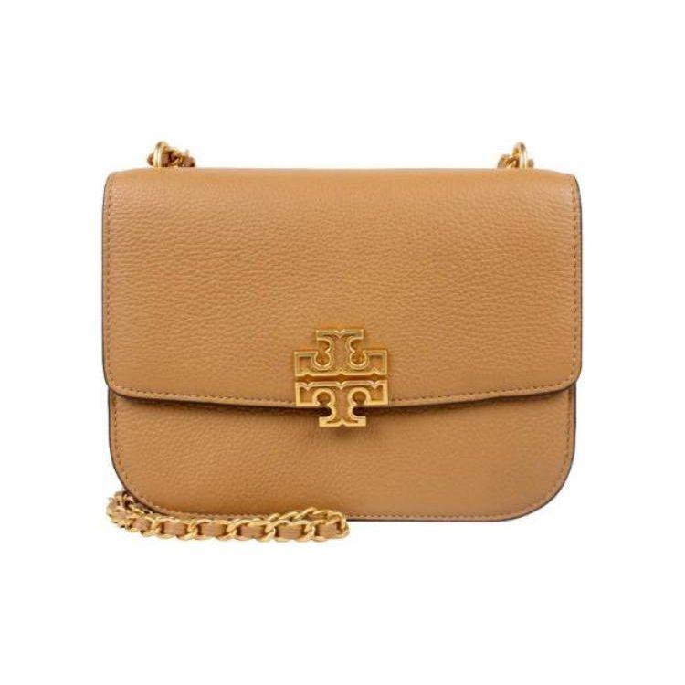 

Tory Burch Britten Cutout Metal Logo Snap Closure Leather Chain Bag Women Handbags Brown 138724-221 Basic Set (Bag+Dust Bag)