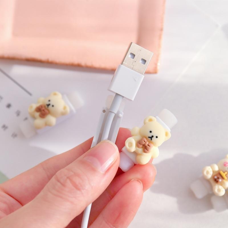 2Pcs Charger Cable Winder Protector White Bear Cartoon Saver Data Line Protective Case Earphone Cord Sleeve Cover Wire Organizer