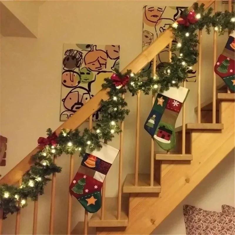 Christmas 2.7m LED Rattan Garland Decorative Staircase Fireplace Christmas Decoration Xmas Tree Rattan Banner Stair Wreaths
