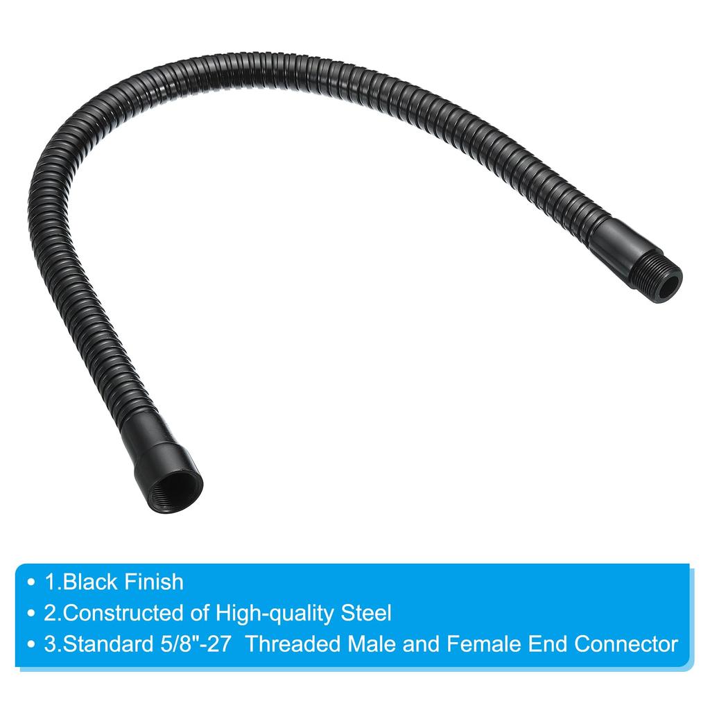 PATIKIL 48cm Microphone Gooseneck Thread Metal Universal Hose Flexible Arm Gooseneck Tube Extension Multifunctional DIY Black 16mm-27