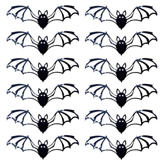 12 Pcs Halloween Bat Wall Sticker Decorations Large Hollow Out Bats Wall Decals for Wall Glass Mirror Living Room Decor