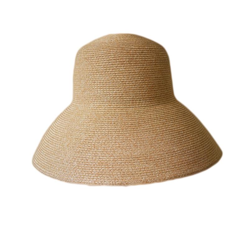 French Retro Hepburn Bell-Shaped Large Brim Basin Hat Women'S Summer Vacation Beach Sunshade Sun Protection Foldable Large Straw Hat