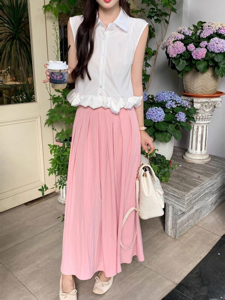 Elegant Summer Sleeveless Blouse & Long Skirt Set for Women - This Year's Popular Two-Piece