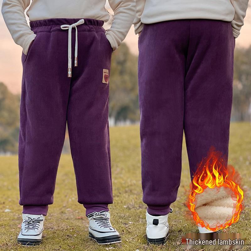 

Plus Size Fleece-Lined Lambswool Sweatpants for Girls and Teens - Cozy Winter Sportswear 140 (55-75 lbs)