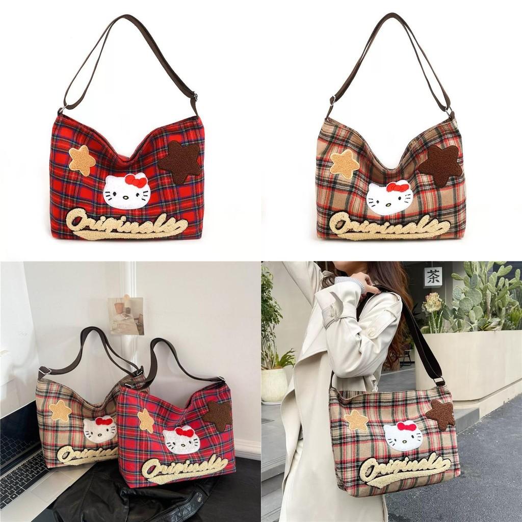 Plaid Printed Canvas Shoulder Bag Outdoor Leisure Bag Crossbody