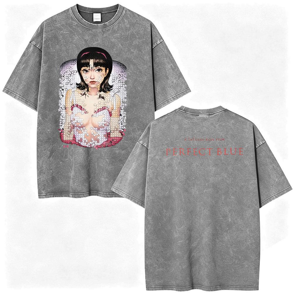 Vintage Washed Anime Perfect Blue Mima Kirigoe TShirts Mens Women Clothing Fashion Harajuku Oversized Short Sleeve T Shirts