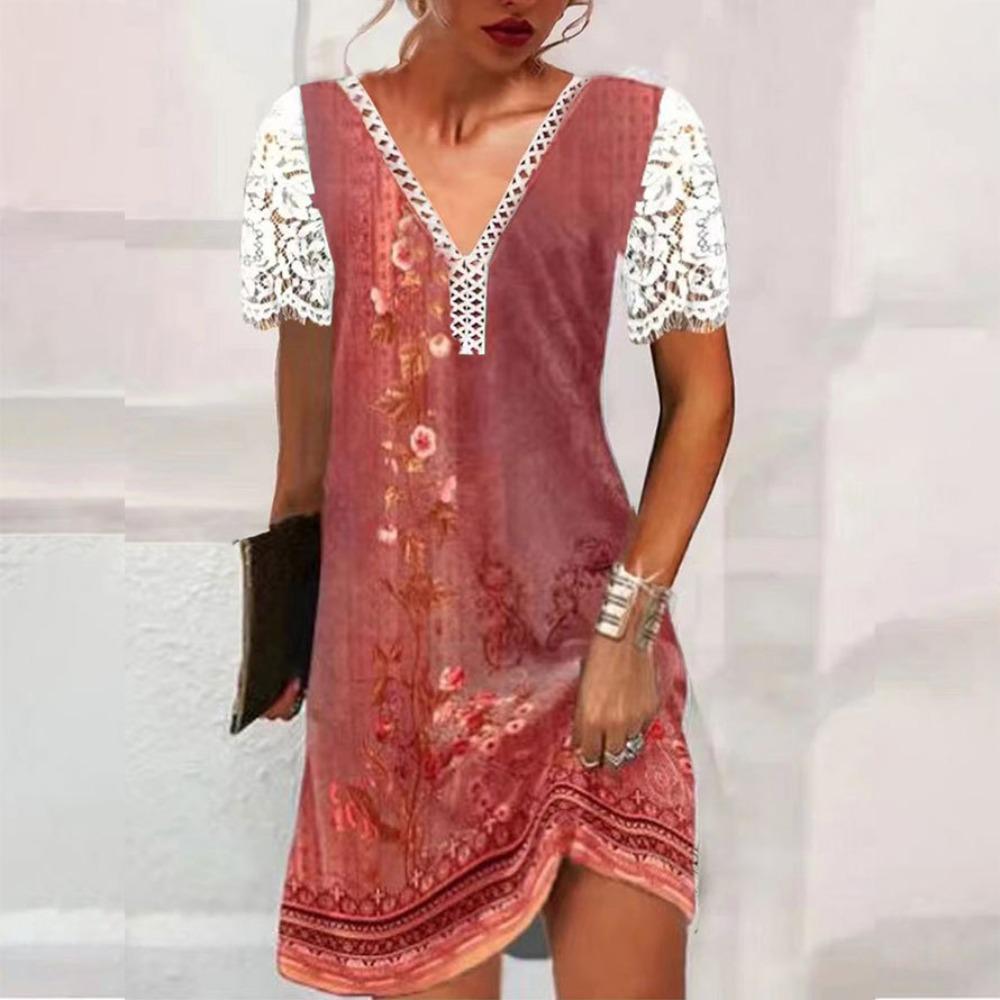 HNXC Women's Fashion Summer Spring Short Sleeve V-Neck  Casual Dresses