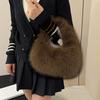Fashion Soft Plush Half Moon Bags for Women Designer Fluffy Faux Fur Lady Handbags Luxury Small Tote Female Winter Purses