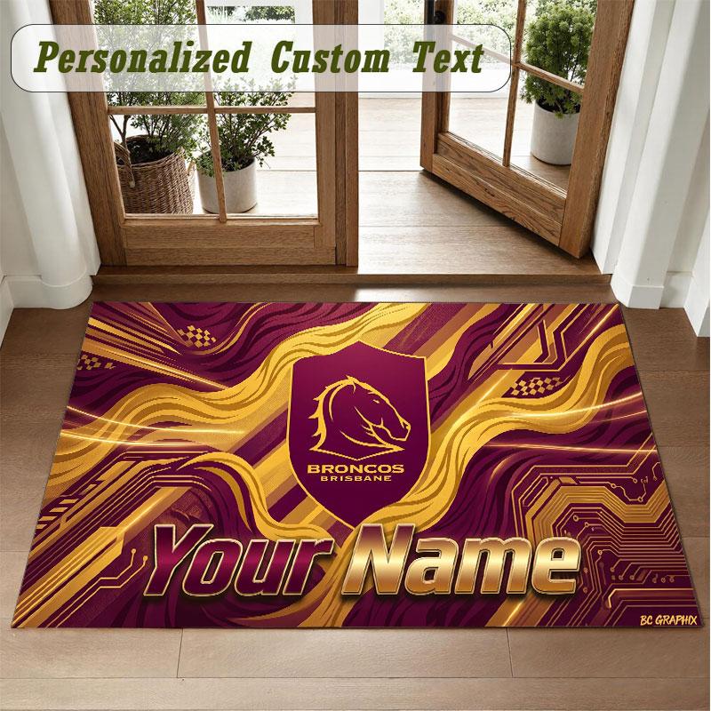 Crystal Velvet Square Rug Custom NameBrisbane Broncos Pattern Non Slip Home Floor Decor Rug