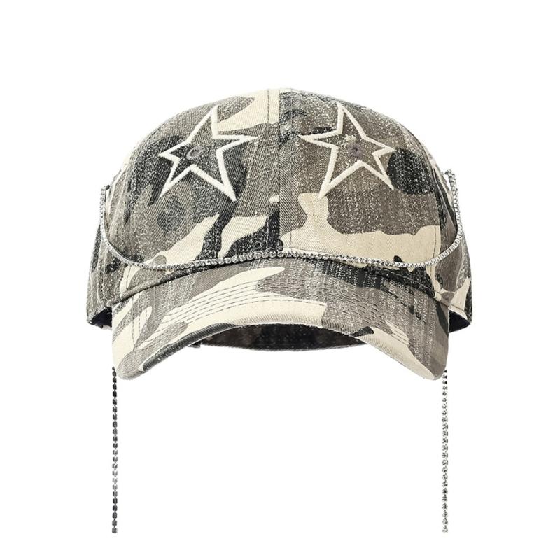 

Fashion Chain Star Designs Baseball Caps Adjustable and Breathable Polyester for Street Styles and Casual Wear Sunproof бежевий