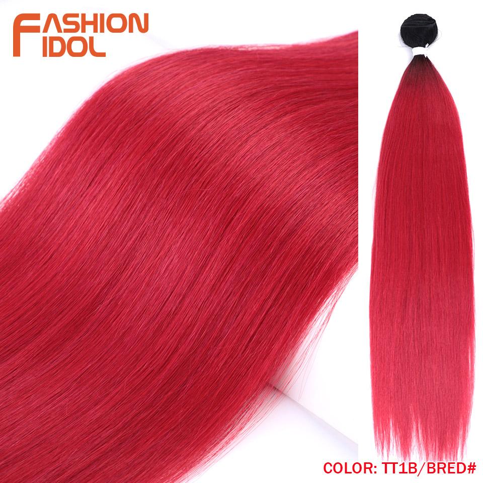 FASHION IDOL 26 inch Yaki Straight Hair Extensions Salon Synthetic Hair Bundles High Temperature Fiber Ombre Blonde Fake Hair