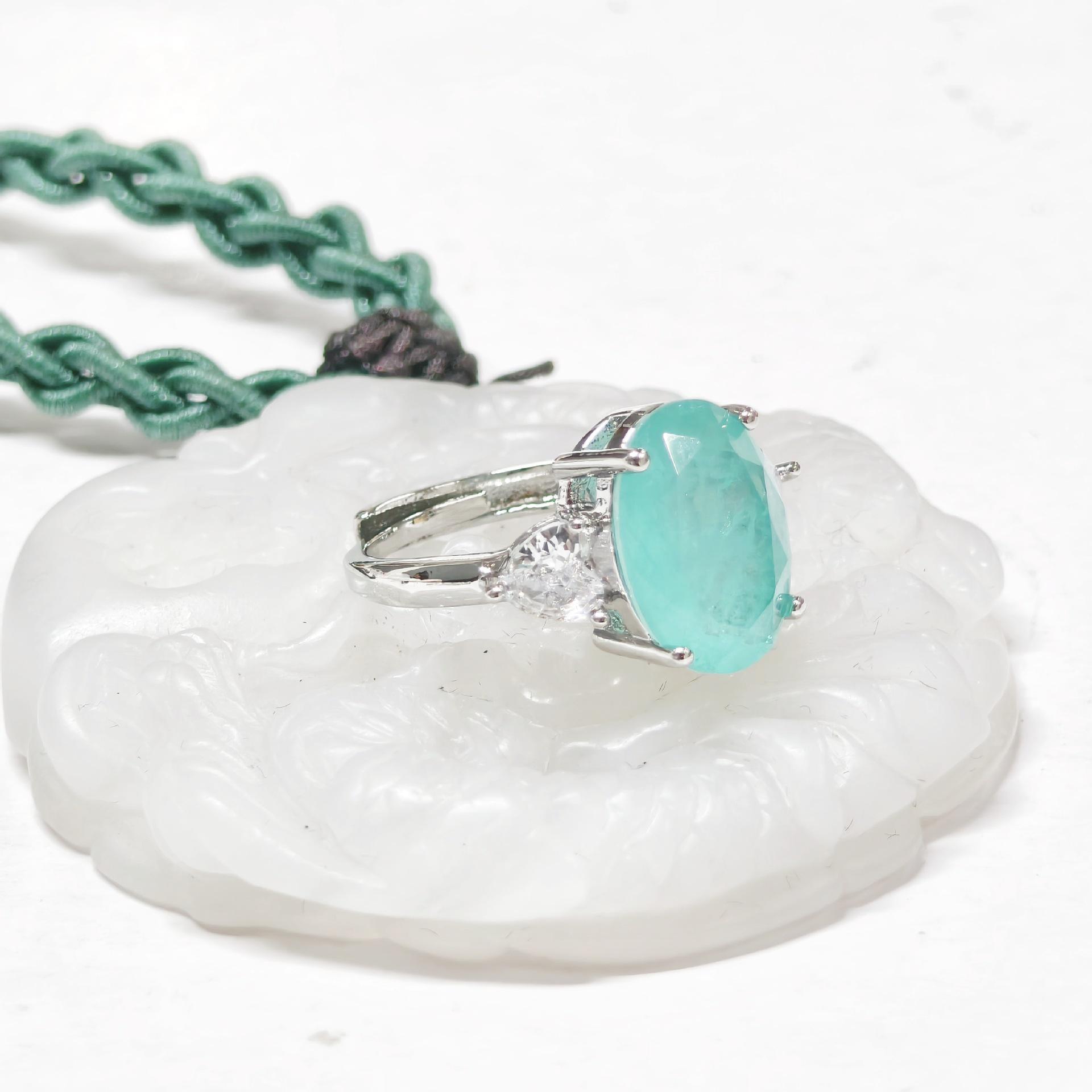 Gessen Jewelry Elegant Paraiba Imitation Ring for Women - Oval Zirconia with European & American Style. One Size