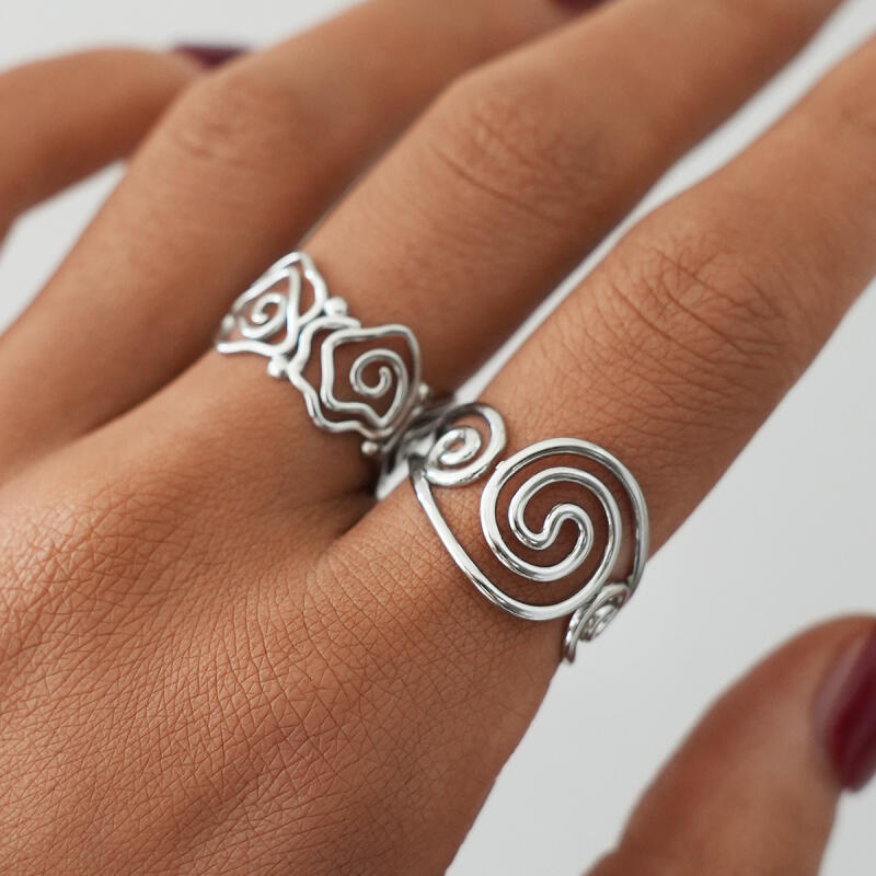 Edelstahl Vortex Spiral Hohlringe für Damen Herren Geometrisch Verdrehte Linien Weit Öffnende Ringe Bankett Schmuck Accessoires