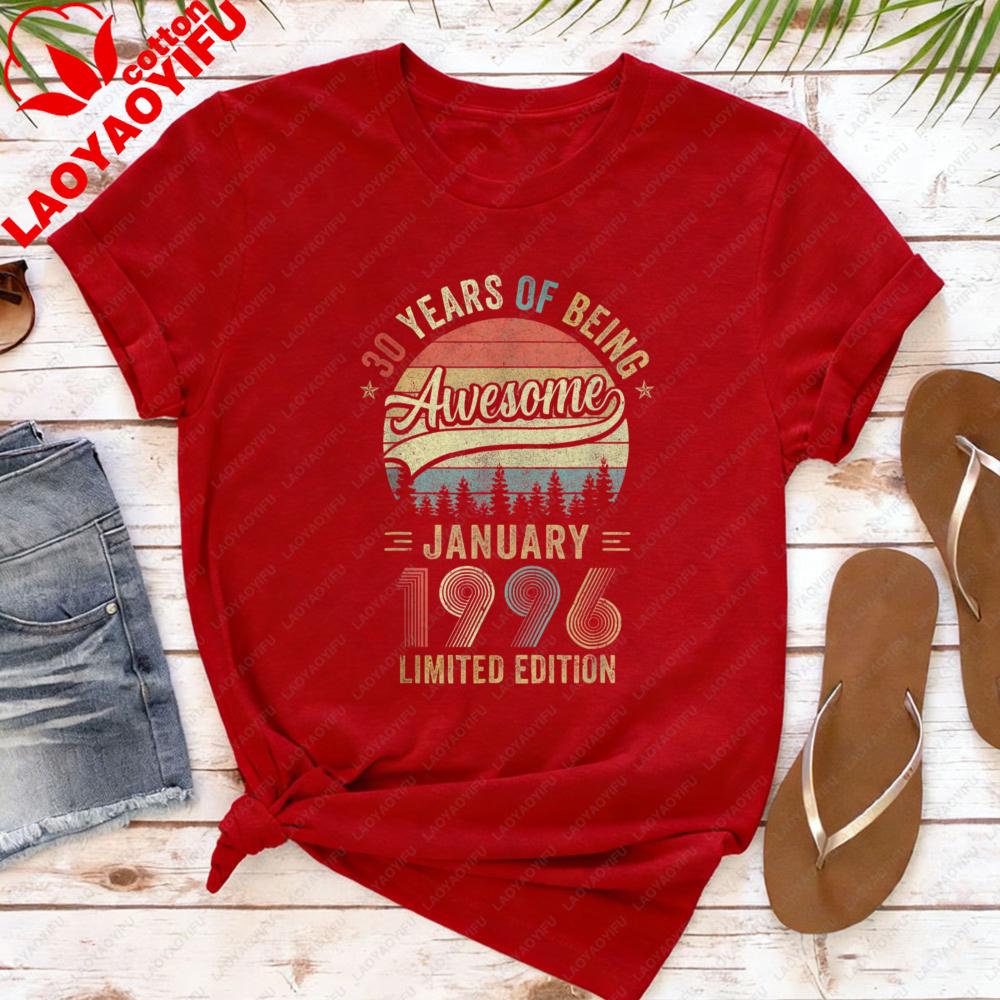 Vintage January 1996 T Shirt Unisex Women 30 Years of Being Awesome Limited Edition 30th Birthday Gift Forest Graphic Tee