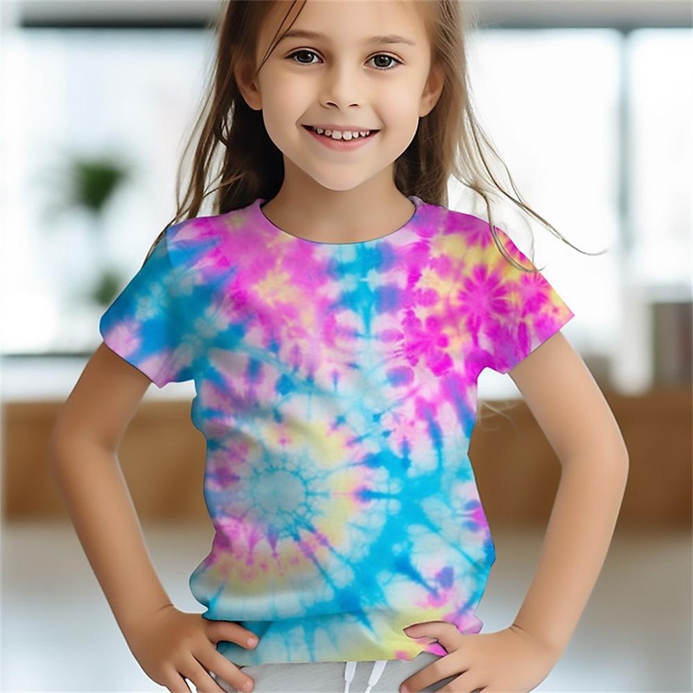 

Tie Dye Красочные 3D Принты Футболки Для Девочек Детский Подарочный Футболка Fuuny Футболка Для Девочек Короткий Рукав Повседневный Топ Футболка Детская Одежда 160
