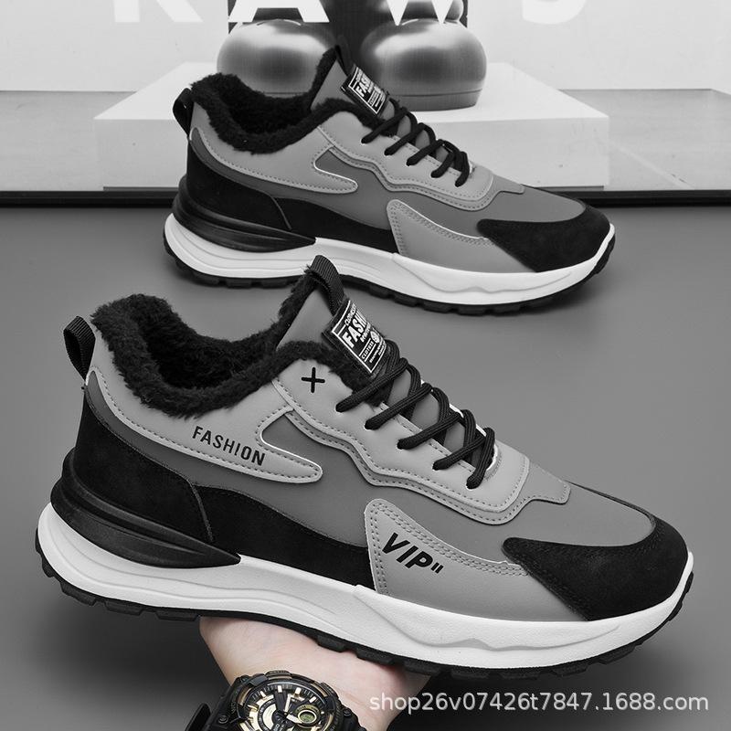 Men's shoes winter velvet sports shoes men's trend versatile thick-soled thickened warm cotton shoes casual dad shoes men