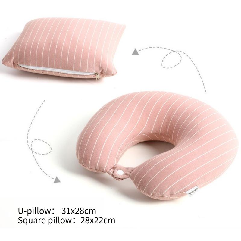 Classic Striped Neck Pillow with Multifunctional Deformat 2-in-1 Pillow with Full Support 360 ° Surround Relieve Neck Pressure Portable Flight Pillow
