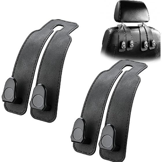 Platch Car Purse Hook 2 Pack Headrest Hooks for Car, Luxurious Leather Material, Seat Back Storage Hook Multifunctional Car Seat Hooks Keep Car Tidy