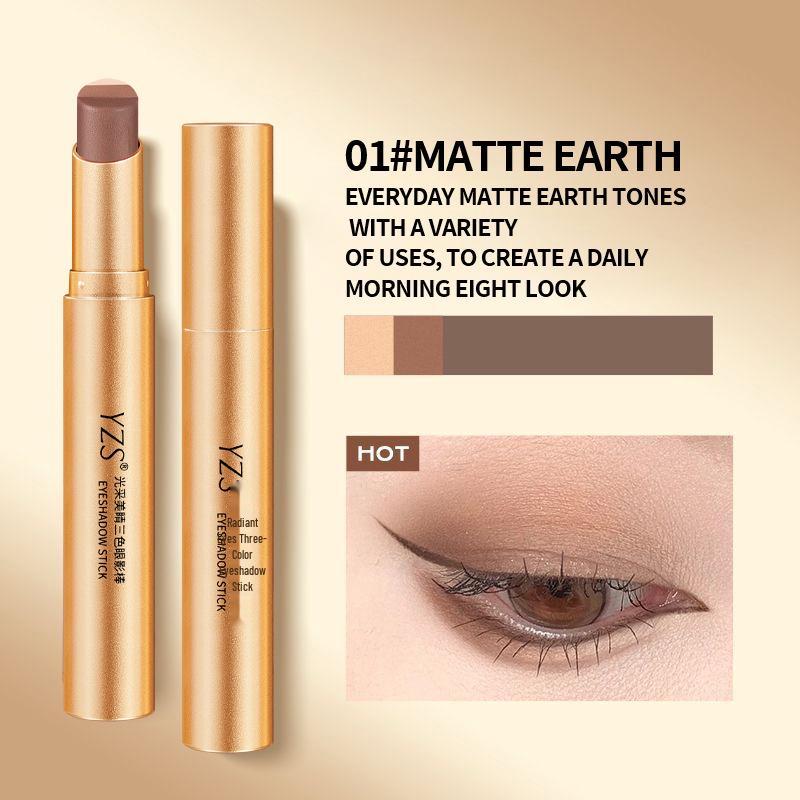 YZS Radiance Trio Eyeshadow Stick: Pearlescent, Glitter, Matte - One Swipe Color, Long-Lasting Wear.