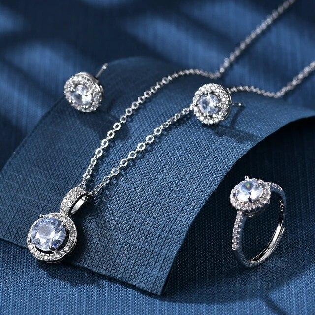 

ANENJERY нежные комплекты ювелирных изделий с цирконом в один карат, ожерелья, серьги, кольцо, 3 шт., комплект ювелирных изделий для женщин, ювелирные изделия для помолвки, подарки