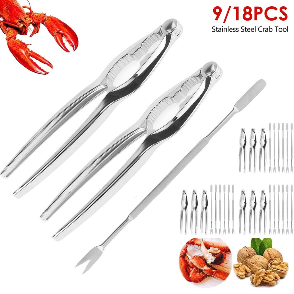Stainless Steel Crab Tool Nut Cracker Crab Peel Shrimp Tool Lobster Clamp Pliers Clip Pick Set Seafood Tools Knives Accessories