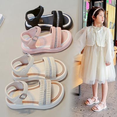 Girls Sandals Pleated Sweet Kids Beach Shoes Open Toes Soft Sole 2025 Summer New Children Casual Shoes Fashion Trendy Comfort