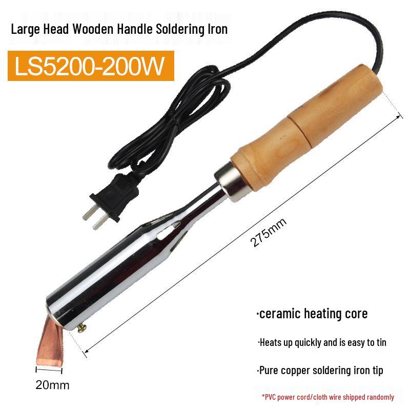 High Power Electric Soldering Iron with Wooden Handle & Bent Flat Copper Head - Available in 100W, 150W, 200W, 300W, 500W.