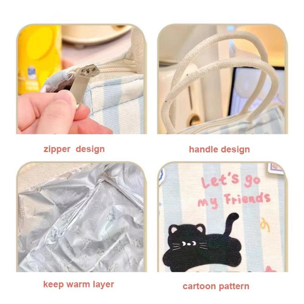 Handheld Cat Thermal Lunch Bag Large Capacity Insulated Lunch Box Bag Canvas Lunch Bag  Office
