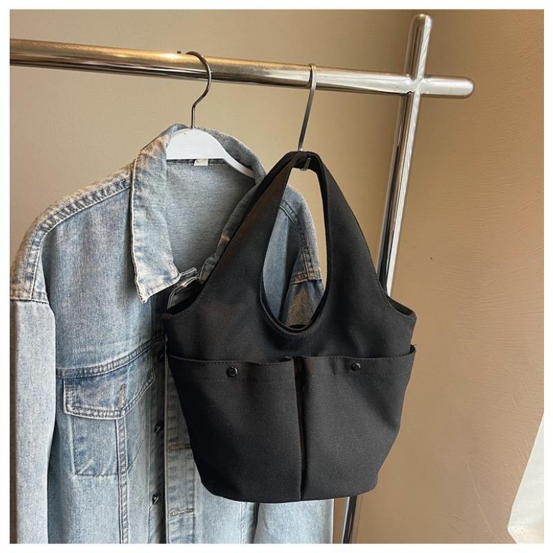 

New pleated double pocket handbag women s large-capacity commuter tote bag casual vegetable basket bag чорний