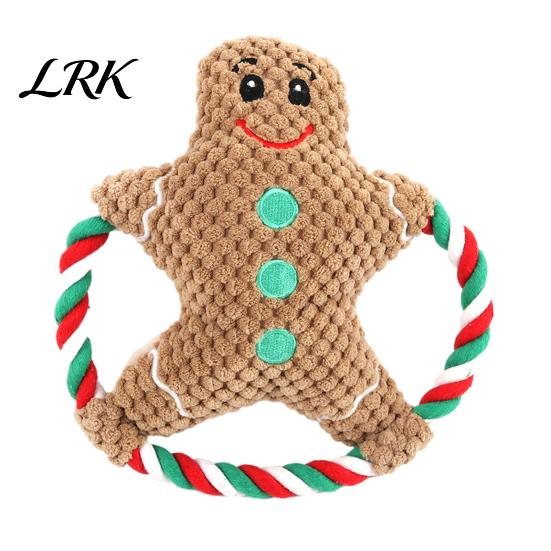 Festive Dog Chew Toys Christmas Plush Toy, Squeaky Toy with Cotton Rope, Bite Resistant Santa Claus Holiday for Small Medium Dogs, Interactive
